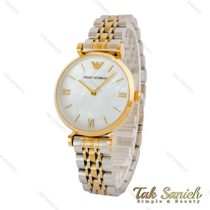 ساعت امپریو آرمانی زنانه دورنگ طلایی صفحه سفید صدفی Armani-5182-L