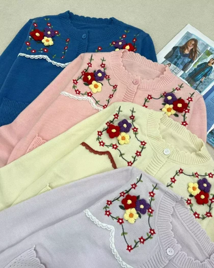 ژاکت بافت گل برجسته گلدوزی کد 5481