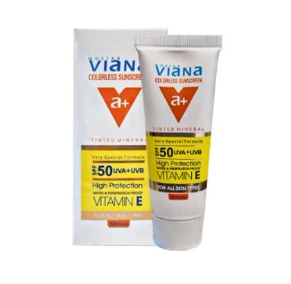 کرم ضدآفتاب بی رنگ ویانا SPF50 مدل 0 مناسب انواع پوست