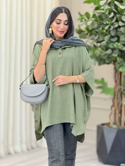 مانتو پانچ یقه دو دکمه هیما