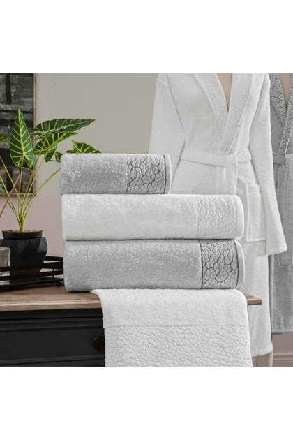 ست حوله و حوله‌پوش Taç مدل Adria Pure Cotton پنبه - سفید