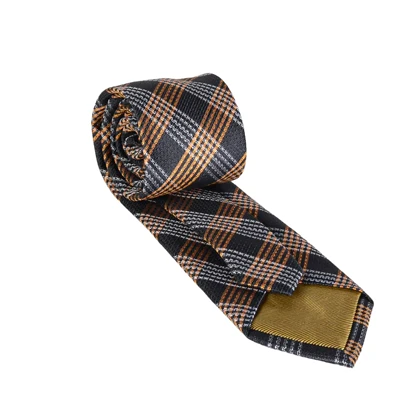 ست کراوات و دستمال جیب چهارخونه مشکی و نارنجی 98124