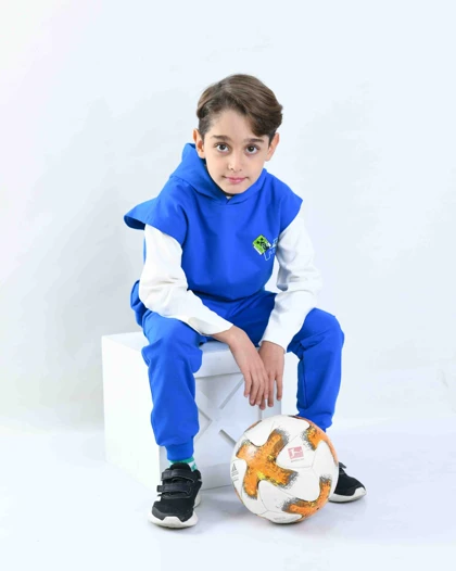 ست جلیقه کلاهدار و شلوار آبی طرح ماینکرافت