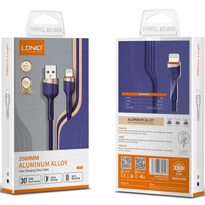 کابل شارژ لایتنینگ الدنیو LDNIO مدل LS641 توان 30 وات یک متری