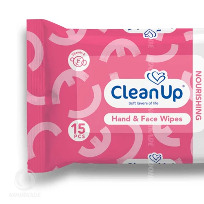 دستمال مرطوب دست و صورت CLEAN UP رطوبت رسان پوست 15 عددی