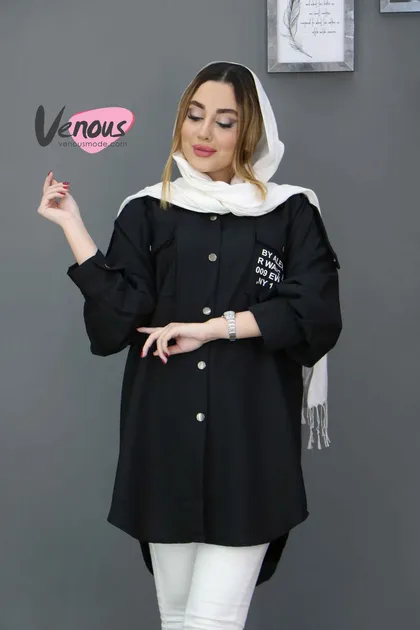 مانتو پوپلین جیب چاپی دکمه دار