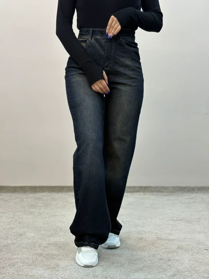 شلوار نیم بگ جین سورمه ای تینت ام کی