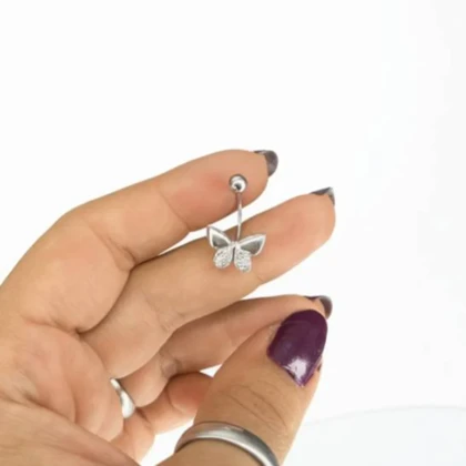 پیرسینگ نقره ناف مدل پروانه ساده و نگین‌دار