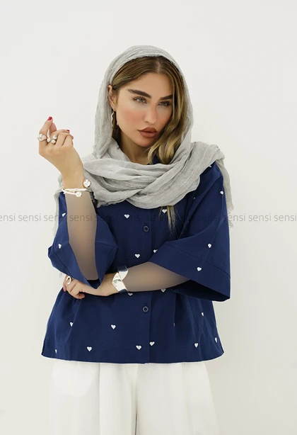 شومیز لینن قلب دوزی کد1006196