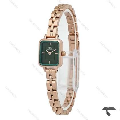 ساعت دنیل ولینگتون زنانه مینی کوادرو رزگلد صفحه سبز بندفلزی DW-10691-L