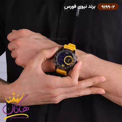 ساعت مردانه نیوی فورس دو زمانه زرد بند رابر 9199