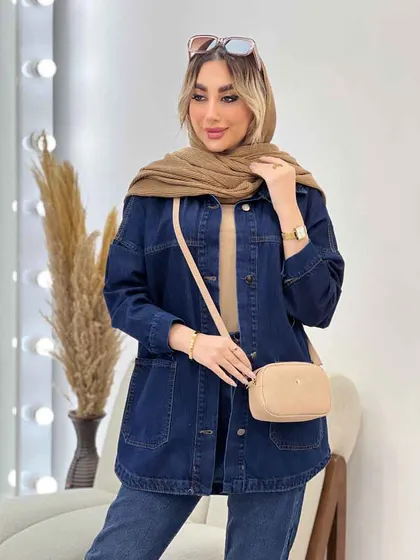 مانتو جین برش‌دار دو جیب