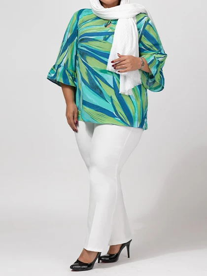 بلوز زنانه سایز بزرگ آستین سه ربع کرپ 40108