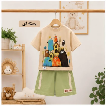 ست تیشرت و شلوارک حیوانات و خانه