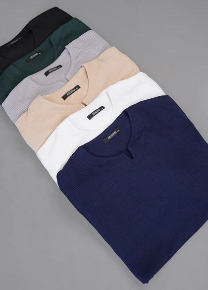 بلوز مردانه طوسی روشن یقه کوبایی مدل Etron ویژه