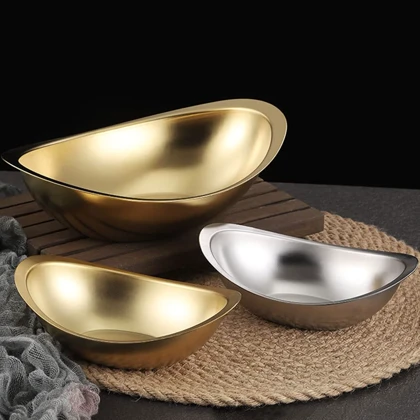 کاسه قایقی سالاد گود استیل طلایی در سه سایز