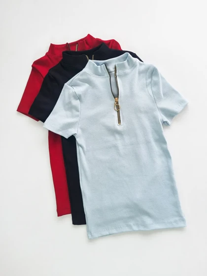 کراپ تاپ یقه سه سانت کبریتی آستین نصفه نیم زیپ