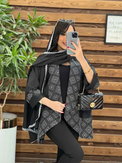 مانتو پانچ ژاکارد سوزن دوزی