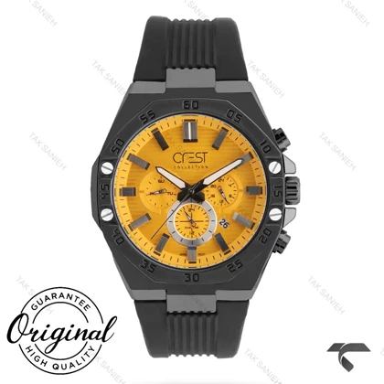 ساعت کرست مردانه 6322-4 صفحه طلایی بند مشکی Crest-11002-G