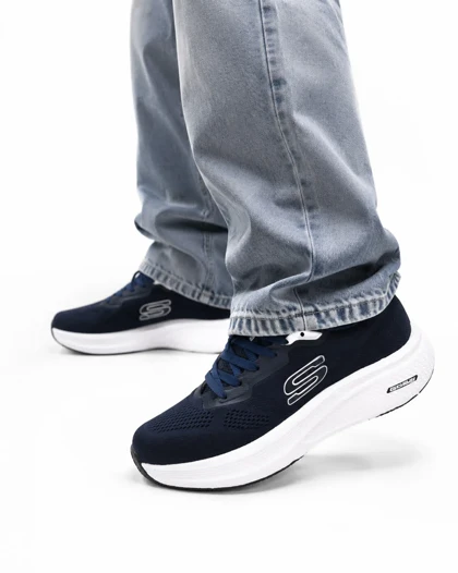 کفش کتانی بزرگ پا اسکیچرز رانینگ زیره بست سرمه ای SKECHERS