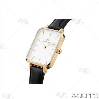 ساعت دنیل ولینگتون زنانه کوادرو قاب طلایی صفحه سفید بند چرم 106651