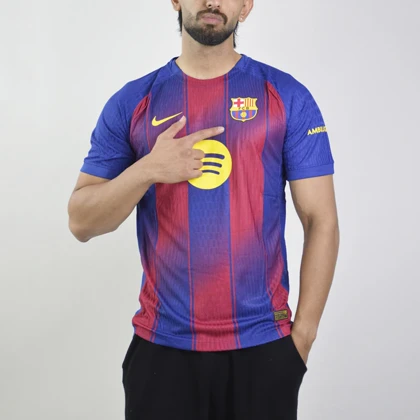 تیشرت فوتبالی پلیری بارسلونا مدل Nike-2025-26 آبی قرمز