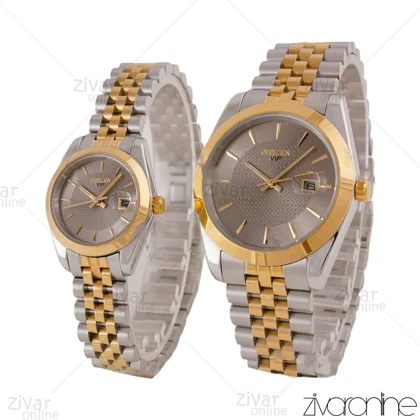 ست ساعت سیتیزن طلایی نقره ای صفحه طوسی 105660