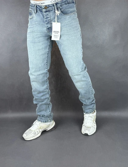 شلوار مردانه اسلیم فیت آبی ساده 129