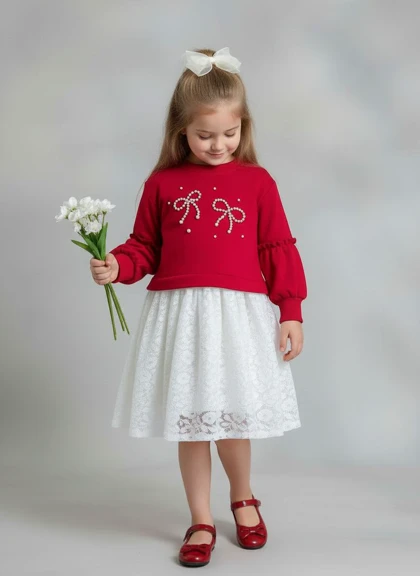 پیراهن دخترانه یلدا همراه با گیره مو