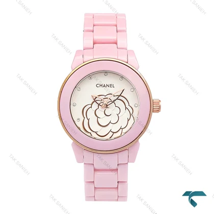 ساعت شنل زنانه سرامیکی صورتی صفحه سفید Chanel-6503-L