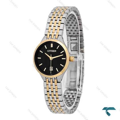 ساعت زنانه Citizen سیتیزن دورنگ طلایی صفحه مشکی Citizen-7112-L