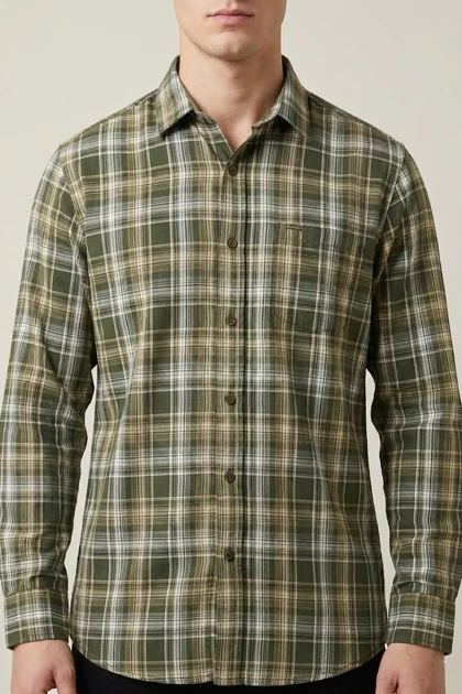 پیراهن مردانه چهارخانه آستین بلند نخ پنبه شیک 421