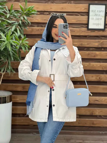 مانتو کتان آستین سگک کمردار