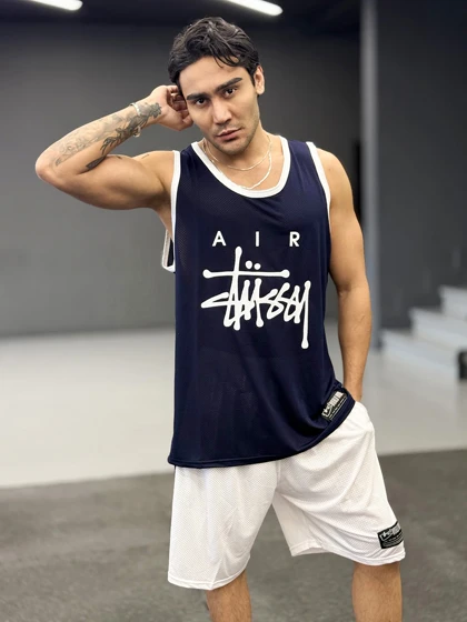 ست بسکتبالی نایک استاسی (Nike Air x Stussy) پارچه فلامنت آجری (8 رنگ)