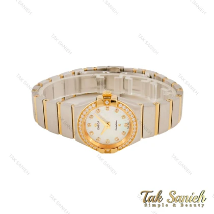 ساعت امگا زنانه دورنگ طلایی دورنگین صفحه طرح امگا Omega-5642-L