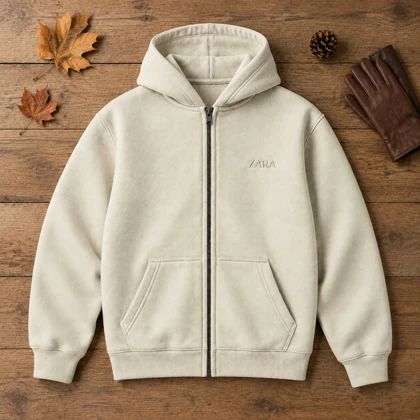 سویشرت کلاهدار مردانه مدل ZARA-کرم
