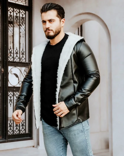هودی چرمی لبه خز