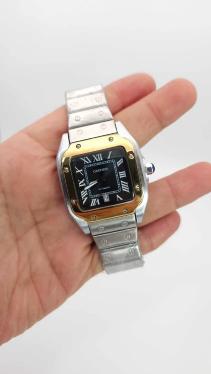 ساعت مچی مردانه کارتیر Cartier 4072 تاریخ دار با اعداد یونانی و موتور کوارتز