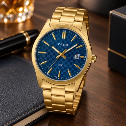 ساعت کاسیو MTP-VD03G-2AU مردانه طلایی صفحه سرمه ای Casio-11426-G