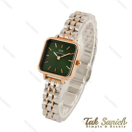 ساعت دنیل ولینگتون زنانه مربعی دورنگ رزگلد صفحه سبز DW-4479-L