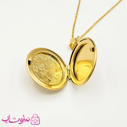 گردنبند لاکت دایره طرح گل طلایی