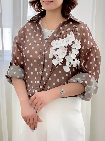 شومیز شیشه ای خال‌خالی کد 5675