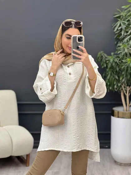 مانتو دوخت دار یقه دو دکمه