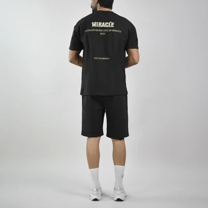 ست تیشرت و شلوارک اسپرت شنگلی مدل T110 مشکی