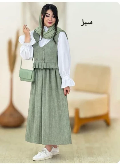 ست چهار تیکه شومیز دامن جلیقه کمر بند