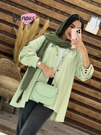 مانتو لینن تک جیب آستین پفی