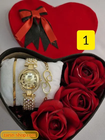 باکس هدیه زنانه ساعت و نیمست نگینی