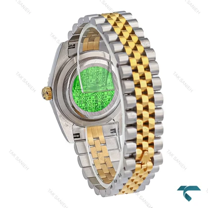 ساعت مچی رولکس مردانه دورنگ طلایی صفحه سبز ایندکس نگین Rolex-7982-G