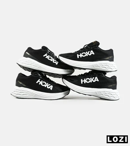 کفش کتانی طوسی مشکی سفید HOKA