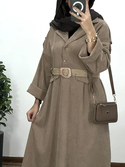 پیراهن مانتویی پاییزه تبسم همراه با کمربند